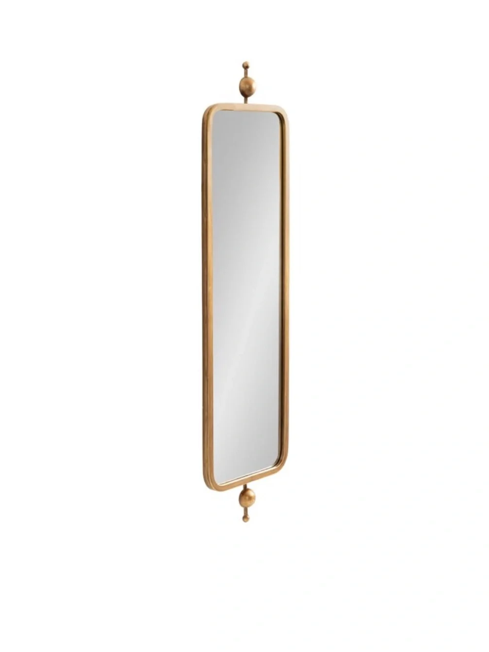 Brass-Tone Rectangular Wall Mirror with Decorative Finials - 9” x 36”